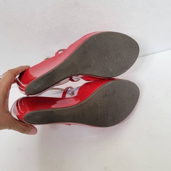 AGL ATTILIO GIUSTI LEOMBRUNI WEDGES SANDALS RED PATENT LEATHER SIZE 40 - Picture 9 of 14